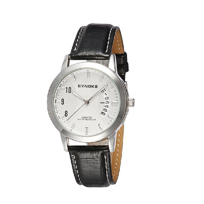 

SYNOKE Elegant Simple Business Men Wristwatch Real Leather Strap Casual Dress Up Men Quartz Watch with Date