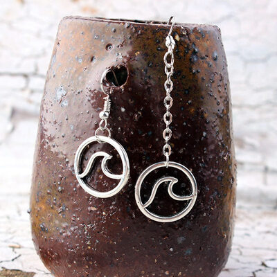 

Lady Stylish Hollow Sea Wave Circle Pendant Fashion Jewelry Long Short Earrings