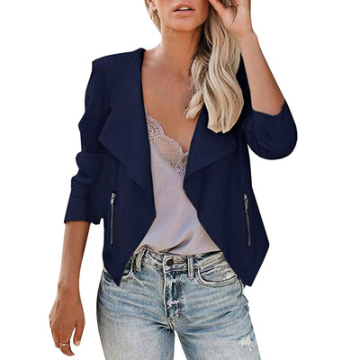 

Toponeto Women Casual Blazer Jacket Long Sleeve Open Front Zipper Slim Lapel Office Coat