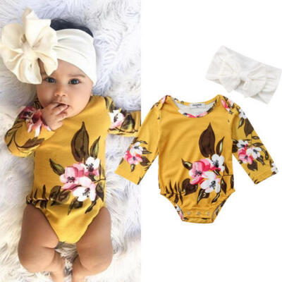 

Newborn Toddler Baby Girls Floral Romper Playsuit JumpsuitHeadband 2Pcs Outfits