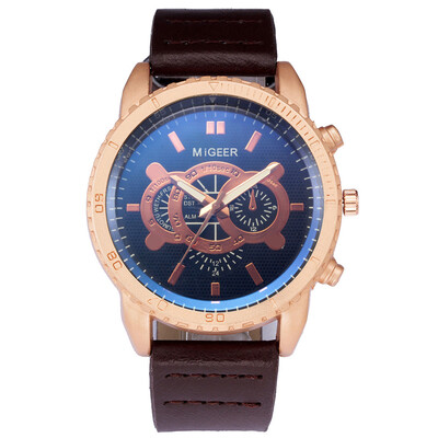 

〖Follure〗High-End New Geneva Mens Leather Strap Stainless Steel Quartz Analog Watch