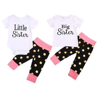 

2017 Fashion Newborn Baby Girl Little Big Sister Romper T-shirt Tops Pants Outfit Kid Clothes