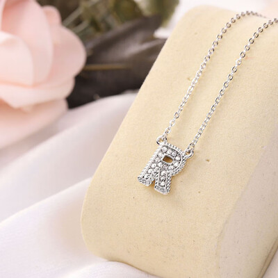 

Fashion Women 26 Double Sided English Alphabet Diamond Silver Color Necklace