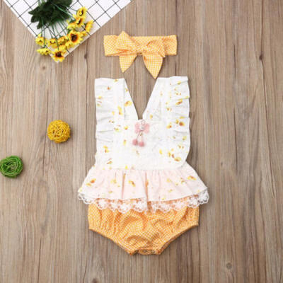 

Newborn Baby Girls Sleeveless Flower Lace Romper Jumpsuit Bodysuit Clothes Set