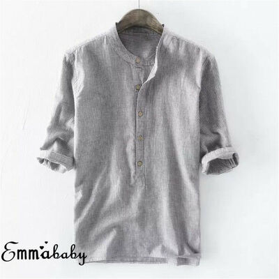 

Summer Mens Clothes Striped 34 Sleeve Shirt Loose Casual T-Shirts Tops -3X