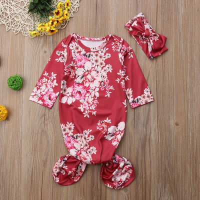 

Newborn Baby Girl Outfit Set Floral Swaddle Wrap Blanket Sleeping Bag Headband