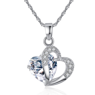

Heart Necklace Women Girl Pendant Necklace Silver Chain Jewelry Gift Holiday Seaside Beach Jewelry crystal