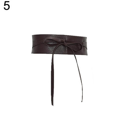 

Vintage Solid Color Faux Leather Wide Women Waistband Dress Tie-up Sash Belt