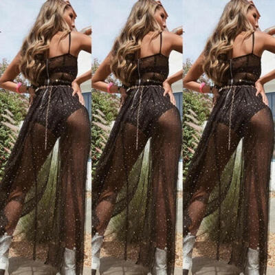 

Women Sexy Sequins Mesh See Through Bodysuit Dress Loose Clubwear Party Dress