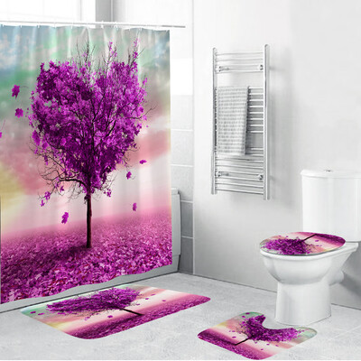 

〖Follure〗4PCS Non Slip Toilet Polyester Cover Mat Set Bathroom Shower Curtain