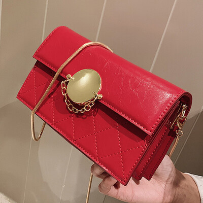 

Female 2019 new ins new foreign style fashion small square bag Korean Ling lattice chain shoulder Messenger bag