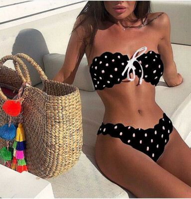 

Women Sexy Bikini set Strapless Bandeau Push-up Padded Bra Swimsuit Swimwear Bathing