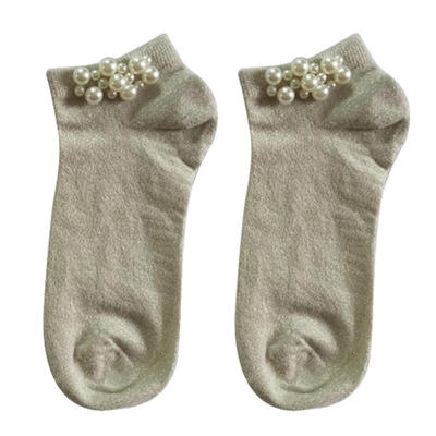 

Fashion Shimmers Faux Pearl Beading Breathable Cotton Women Elastic Short Socks
