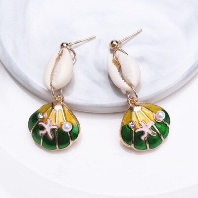 

EK695 Korean Style Natural Shell Drop Earrings For Women Beach Drip oil Conch Pearl Drop Earring Wedding Jewelry Accessories
