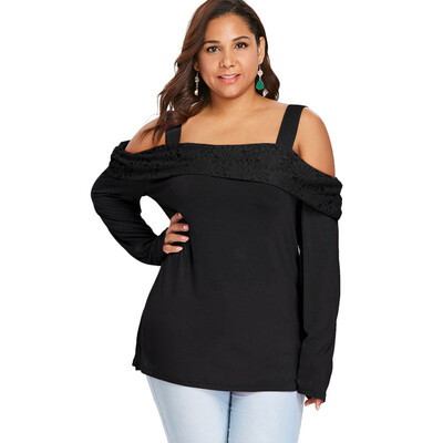 

Plus Size Long Sleeve Cut Out Shoulder Wide Strap Top