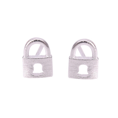

1 Pairs Silver Girl Small Lock Padlock Ear Studs Earrings Womens Gift Lovely