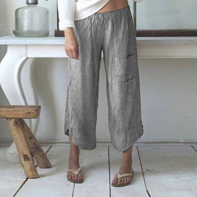 

Womens Loose Solid Pants Mid-rise Wide Leg Bottoms Casual Plus Size Trousers