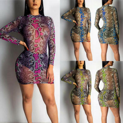 

Women Sexy Snake Mesh Sheer Bodycon Pencil Evening Clubwear Party Mini Dress