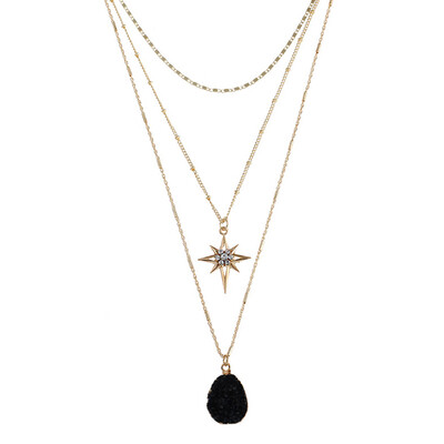 

European Style Multi Layer Geometric crystal stone pendant Chokers Necklace For Women wholesale