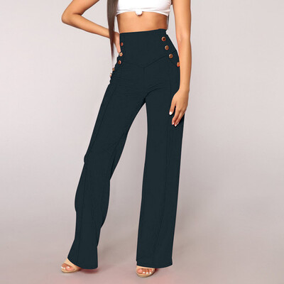 

Tailored Fashion Womens High Waist Button Loose Solid Zipper Casual Sexy Wide Leg Pants