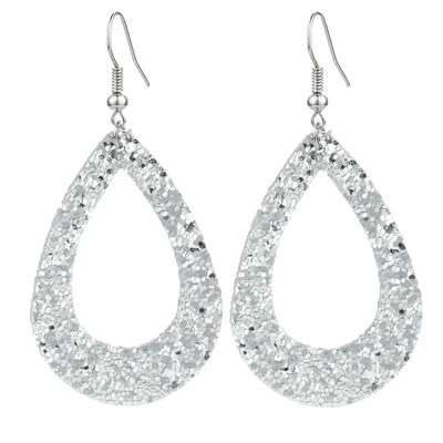 

Fashion Sequined Faux Leather Hollow Water Drop Pendant Women Hook Earrings