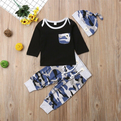 

Newborn Infant Baby Boy Casual Top Romper Pants Beanie Hat Outfit Clothes Set