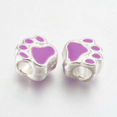 

Alloy Enamel European Beads Large Hole Beads Dog Paw Print Silver Violet 11x10x7mm Hole 45mm