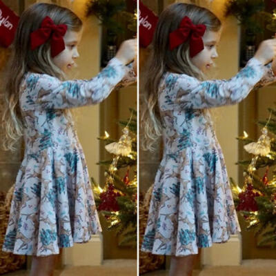 

AU Christmas Toddler Kid Baby Girl Festival Xmas Deer Party Dress Casual Clothes