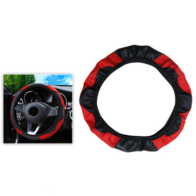 

37-38cm Universal Black & Red Carbon Fiber Leather Car Auto Steering Wheel Cover
