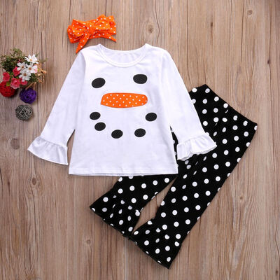 

Toddler Kids Girls Christmas Snowman Olaf Tops Dot Pants Outfits Set Clothes