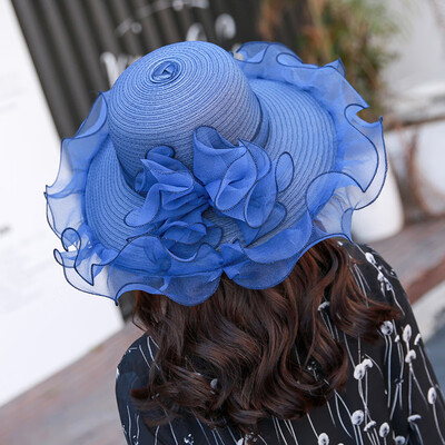 

Summer sun-shading female sun hat Korean version fashionable large-brim lace mesh yarn hat outdoor anti-ultraviolet Beach Hat