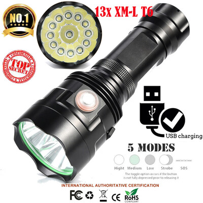 

Saidsome 13x XM- T6 LED Flashlight 5 Modes 2665018650 Camping Torch Lamp Light flashlight lamp