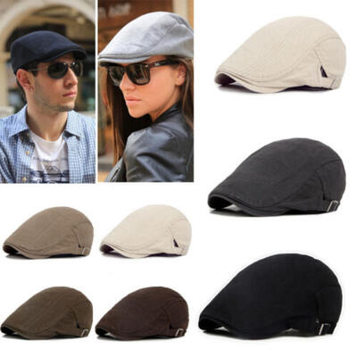 

Solid Cotton Gatsby Cap Mens Ivy Hat Golf Driving Summer Sun Flat Cabbie Newsboy