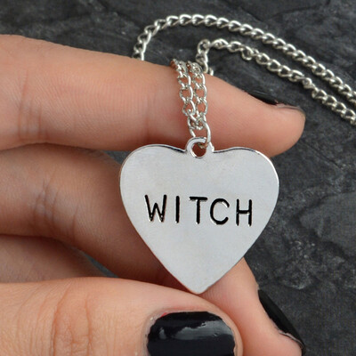 

Vintage Witch Heart Pendant Necklace Gothic Choker Chain Necklace