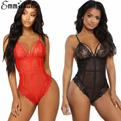 

Fashion Women Sheer Lace Floral Leotard Tops Backless Jumpsuit Sexy Lingerie Dress Neck Choker Bodysuit