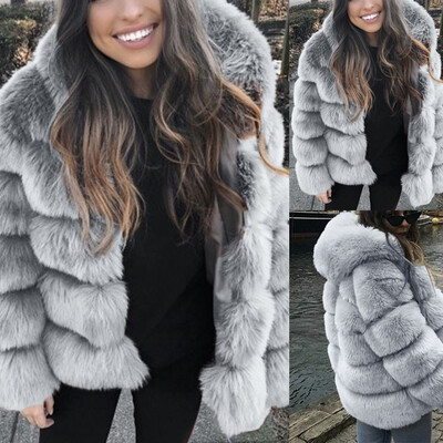 

Roseonmyhand Women Faux Mink Winter Hooded New Faux Fur Jacket Warm Thick Outerwear Jacket