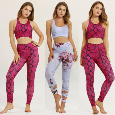 

US Women Yoga Set Running Top & Pants Gym Workout Fitness Tracksuit Sports Wear