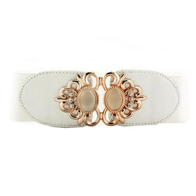 

Fashion Metal Buckle Faux Opal Inlaid Elastic Waistband Women Dress Sash Belt