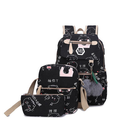 

Fashion Canvas Backpack 3 Pcs Set Women School Backpacks Schoolbag For Teenagers Student Book Bag Print Travel Backpack