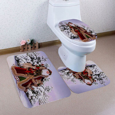 

〖Follure〗3PCS Christmas Bathroom Non-Slip Pedestal Rug Lid Toilet Cover Bath Mat Set