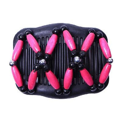 

Retro Wooden Beads Magic Hair Comb Double Row Hairpin Insert Women Hairstyle Clip
