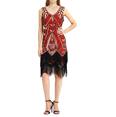 

〖Follure〗Women Vintage 1920s Bead Fringe Sequin Lace Party Flapper Cocktail Prom Dress