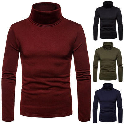 

Hot Men Basic Long Sleeve Solid Color Turtleneck Slim Pullover Sweater Tops Shirts