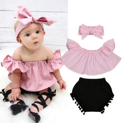 

Newborn Baby Girl Clothes Set Off Shoulder Top T-ShirtShorts Pants 3PCS Outfit