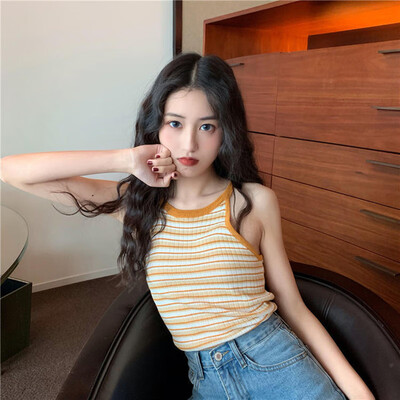 

crop top women Summer Fashion Concise Sweet All-match Sexy Striped Sleeveless Slim Fit Camisoles