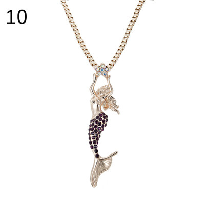 

Elegant Shiny Rhinestone Inlaid Mermaid Sweater Chain Necklace Pendant Decor