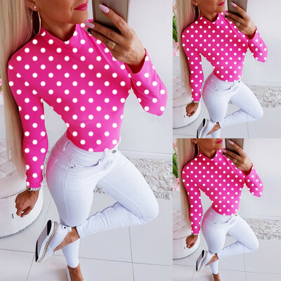 

Tailored Fashion Women Turtleneck Polka dot Printed Long Sleeve T-Shirt Tops Blouse
