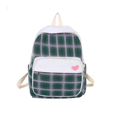 

Fashion Canvas Backpack Simple Large Capacity Schoolbag With Grid Pattern For Students