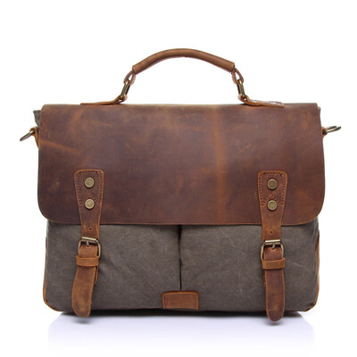 

Tailored Retro Canvas with the first layer of leather men shoulder bag hand briefcase