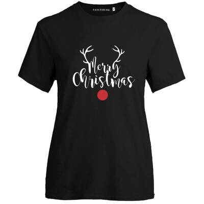 

2019 New Christmas Fashion Casual Deer Merry Christmas Letter Print Shirt Short Sleeve Round Neck Tops For Men Women